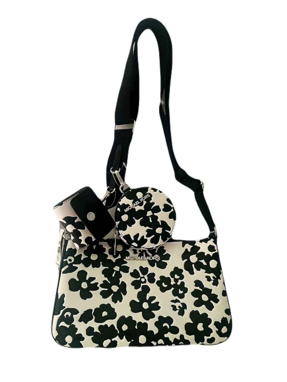 $528 nwt Michael Kors floral sequin b&w bag